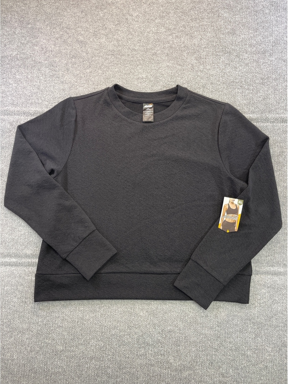 NWT Avia Womens Crewneck Sweatshirt XL 16-18 Black Long Sleeve Pullover Athletic